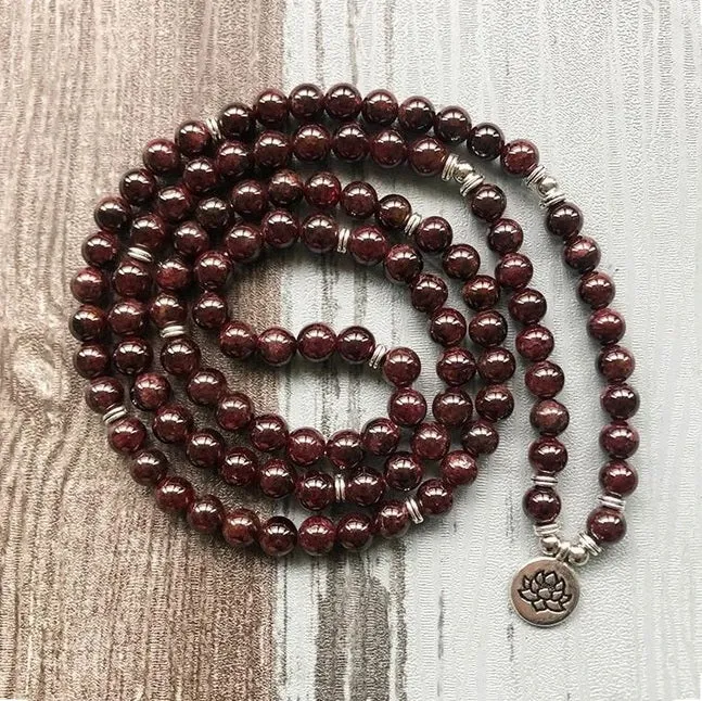 108 Bead Mala Bracelet/Necklace in Red Garnet