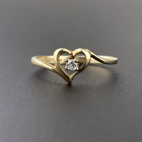 10K Gold Diamond Heart Ring, Size 6