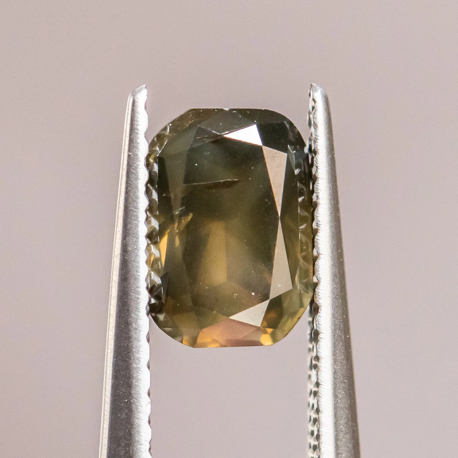 1.35CT ROSECUT EMERALD SHAPED DIAMOND, SMOKY BLACK BROWN GREEN, 7.27X5.08X3.24MM