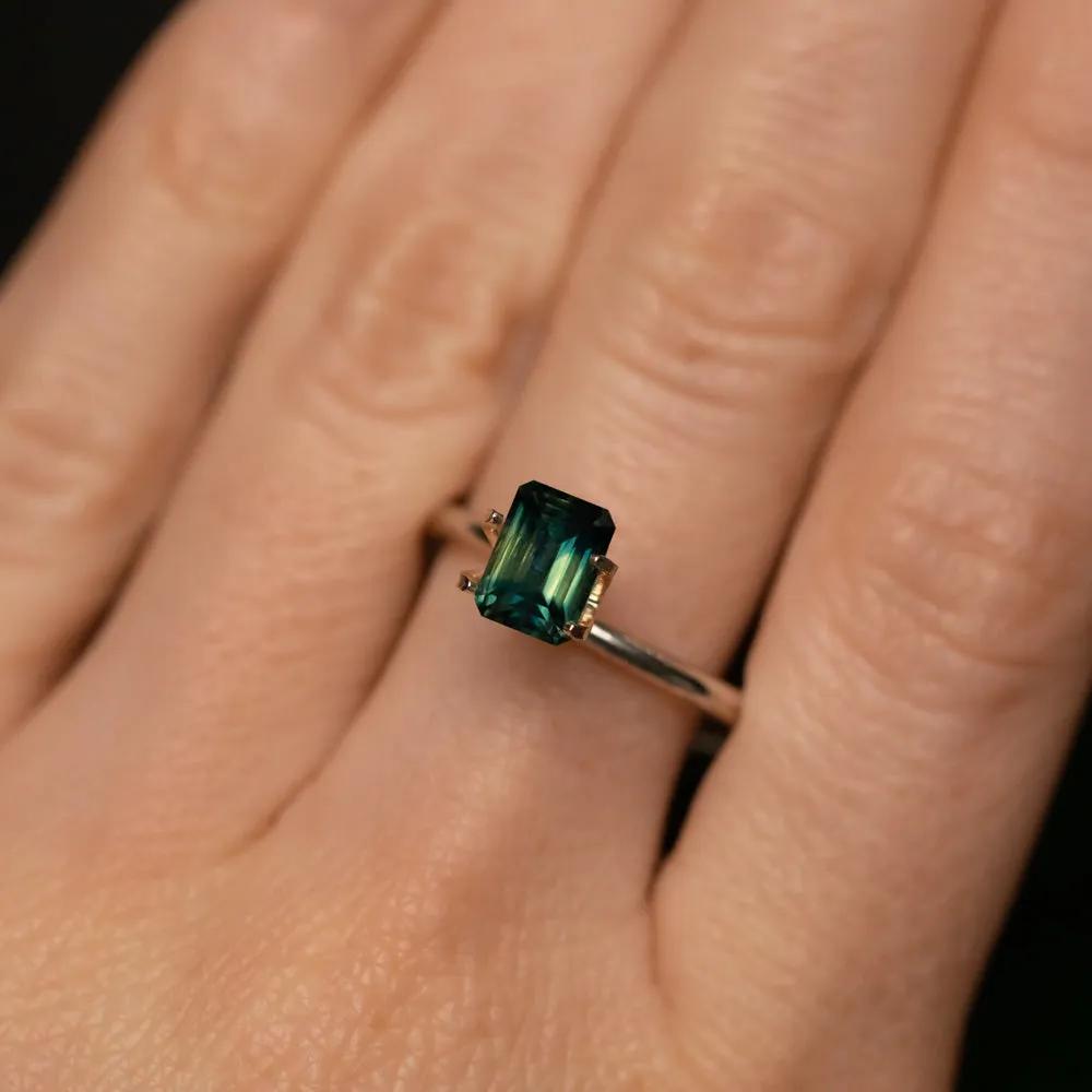 1.45CT EMERALD CUT AUSTRALIAN PARTI SAPPHIRE, UNTREATED, GREEN, TEAL, YELLOW, 7.14X5.21X3.69MM