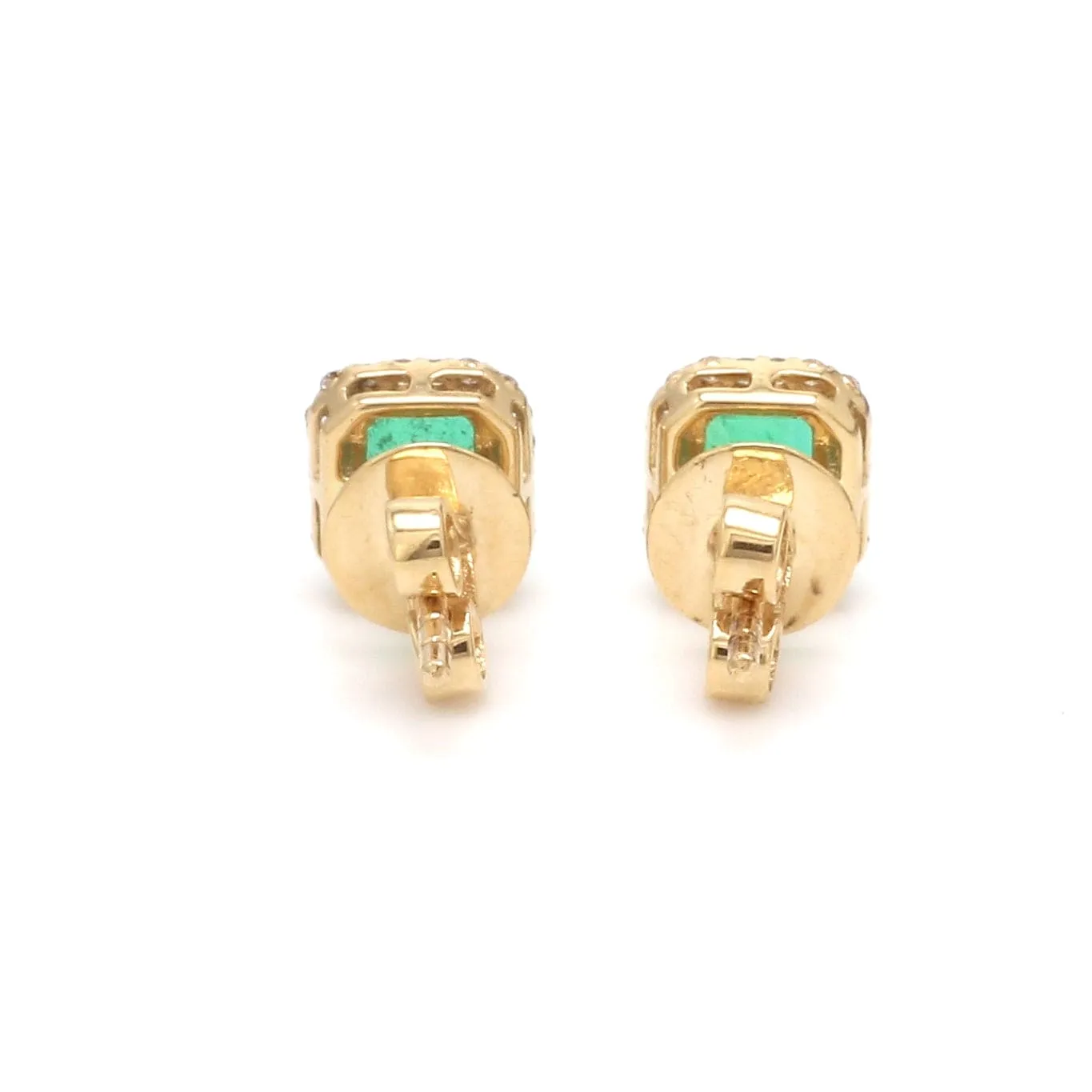 14K & 18K Gold Emerald and Halo Diamond Stud Earrings