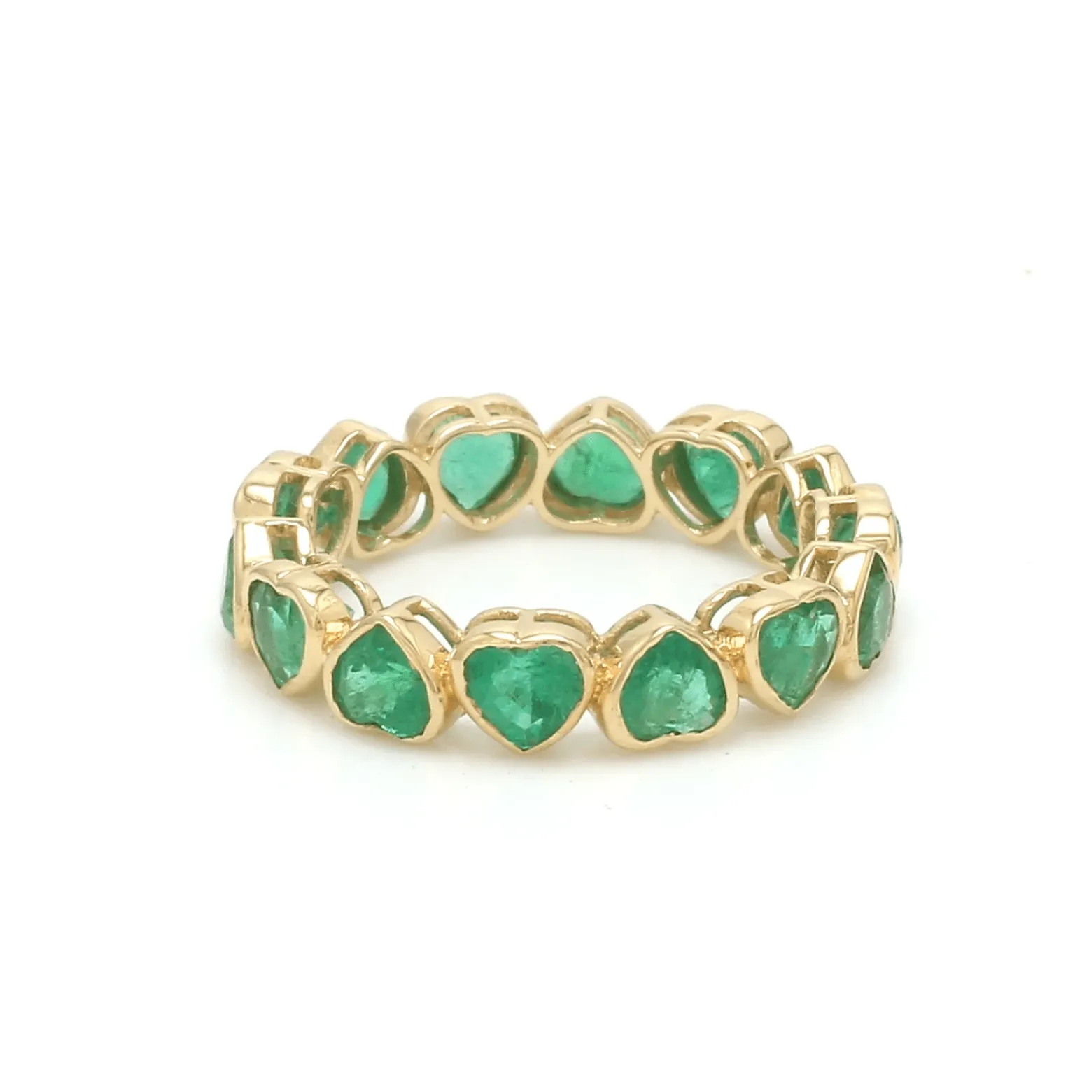 14K & 18K Gold Emerald Heart Eternity Band, Bezel Set