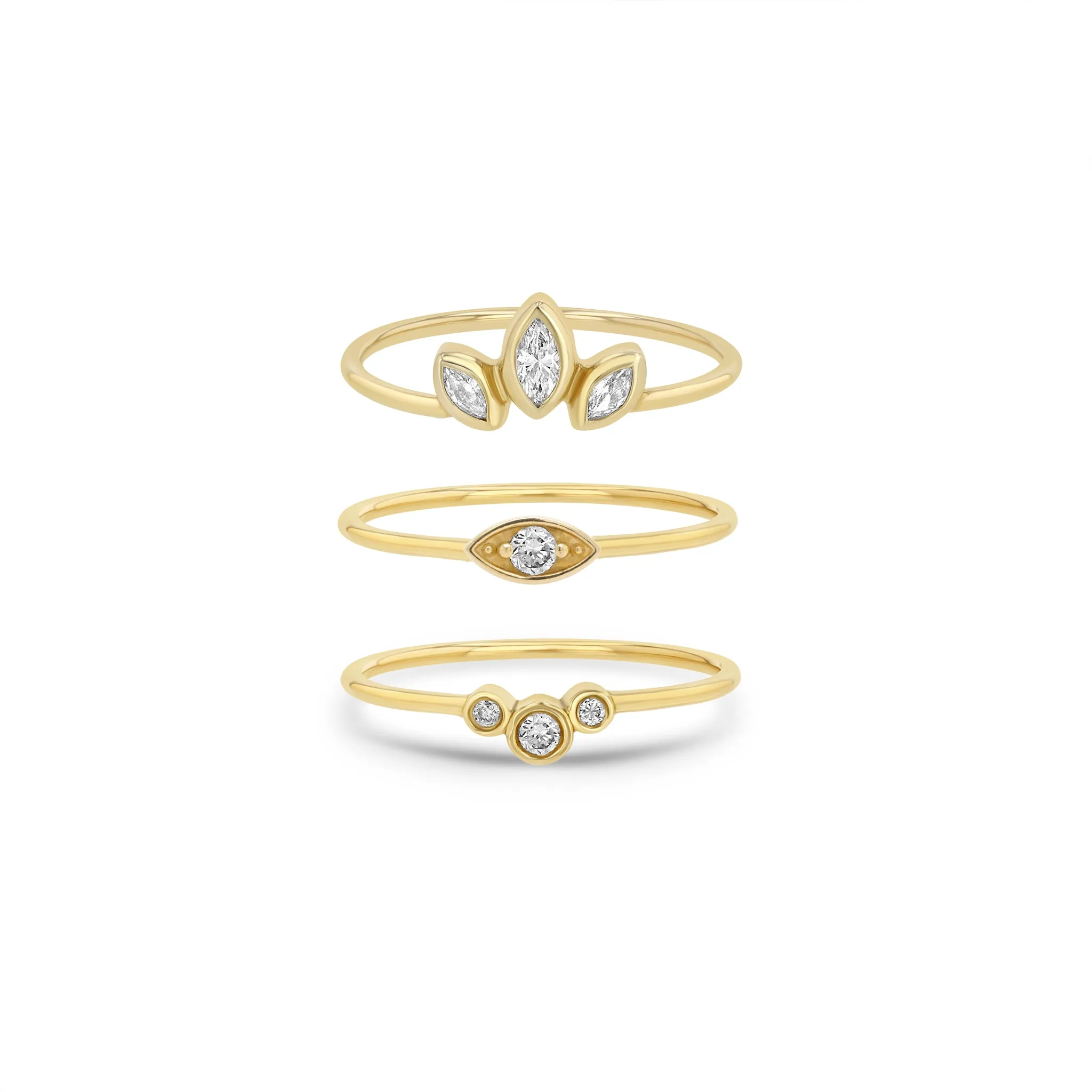 14k Delicate Diamond Three Stackable Ring Set