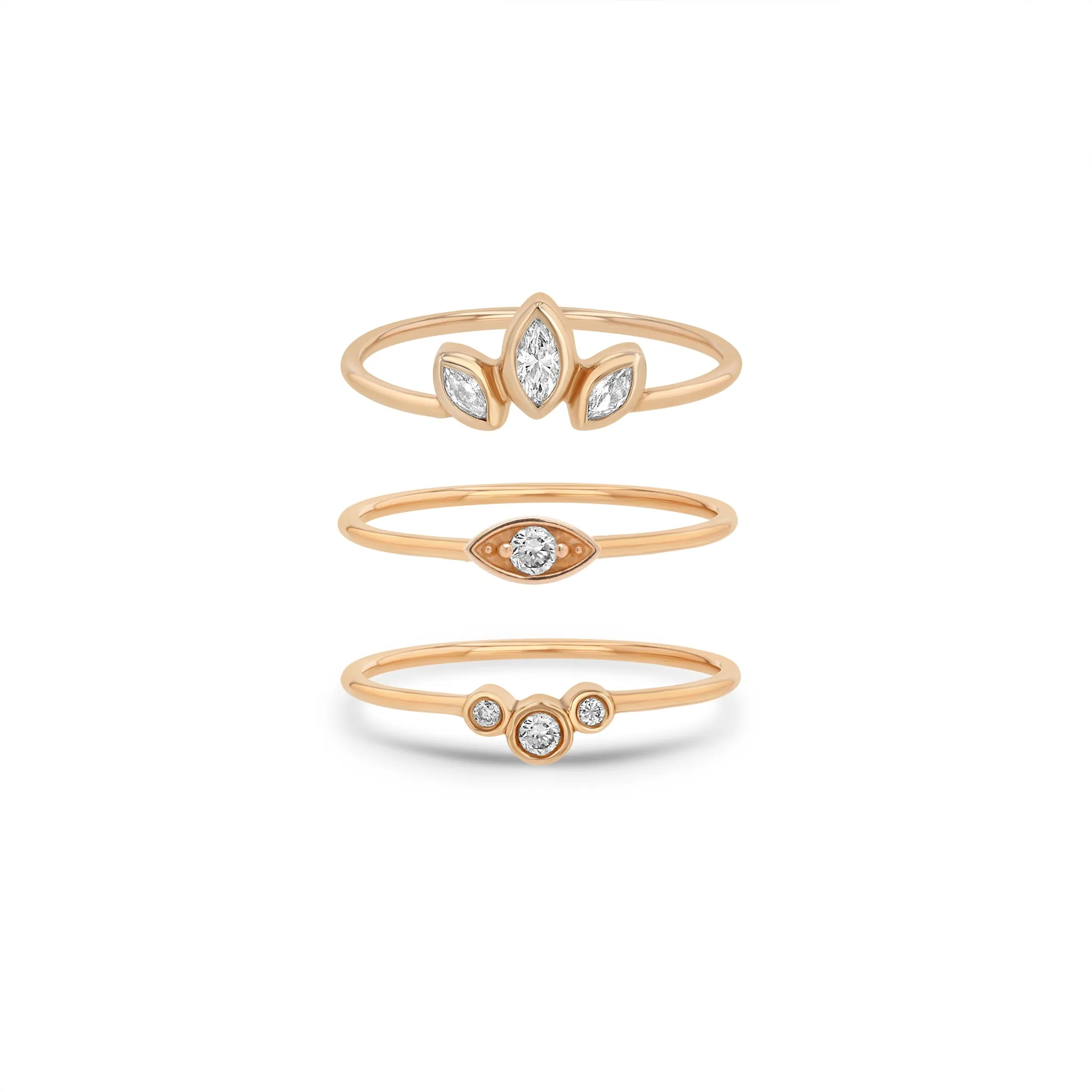 14k Delicate Diamond Three Stackable Ring Set