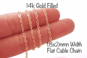 14k Gold Filled 1.8x2mm Width Flat Cable Chain Chain by Foot Gold Wholesale Bulk Chain Jewelry Findings Sparkling Chain Necklace Chain