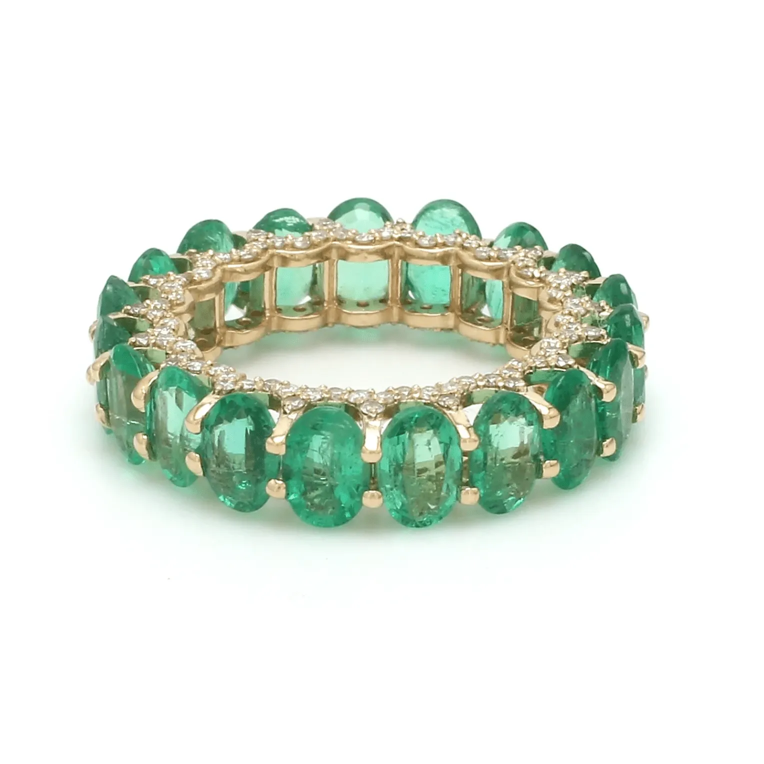 14K or 18K Gold Emerald and Pave Diamond Eternity Band