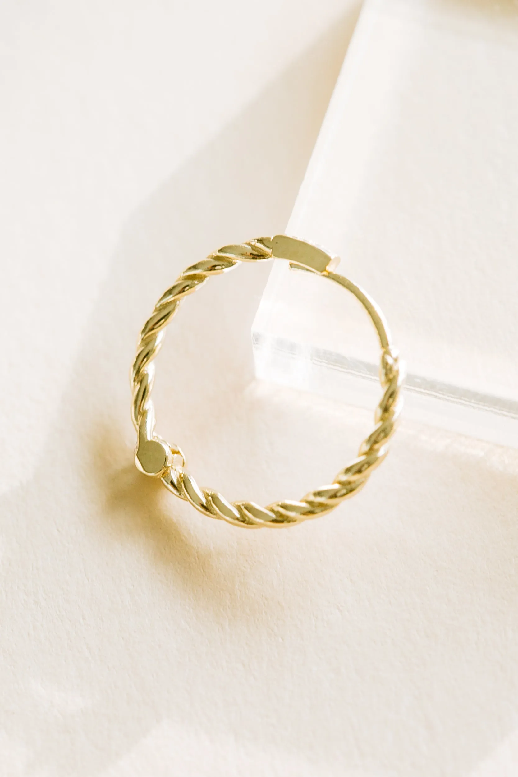 14K Solid Gold Jewelry Delicate Twisted Slim Rope Piercing Earring Hoop Ring