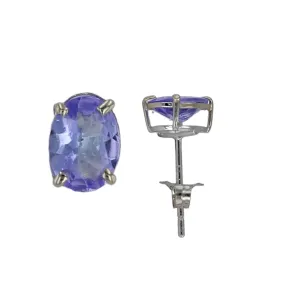 14k white gold oval tanzanite studs earrings-10111