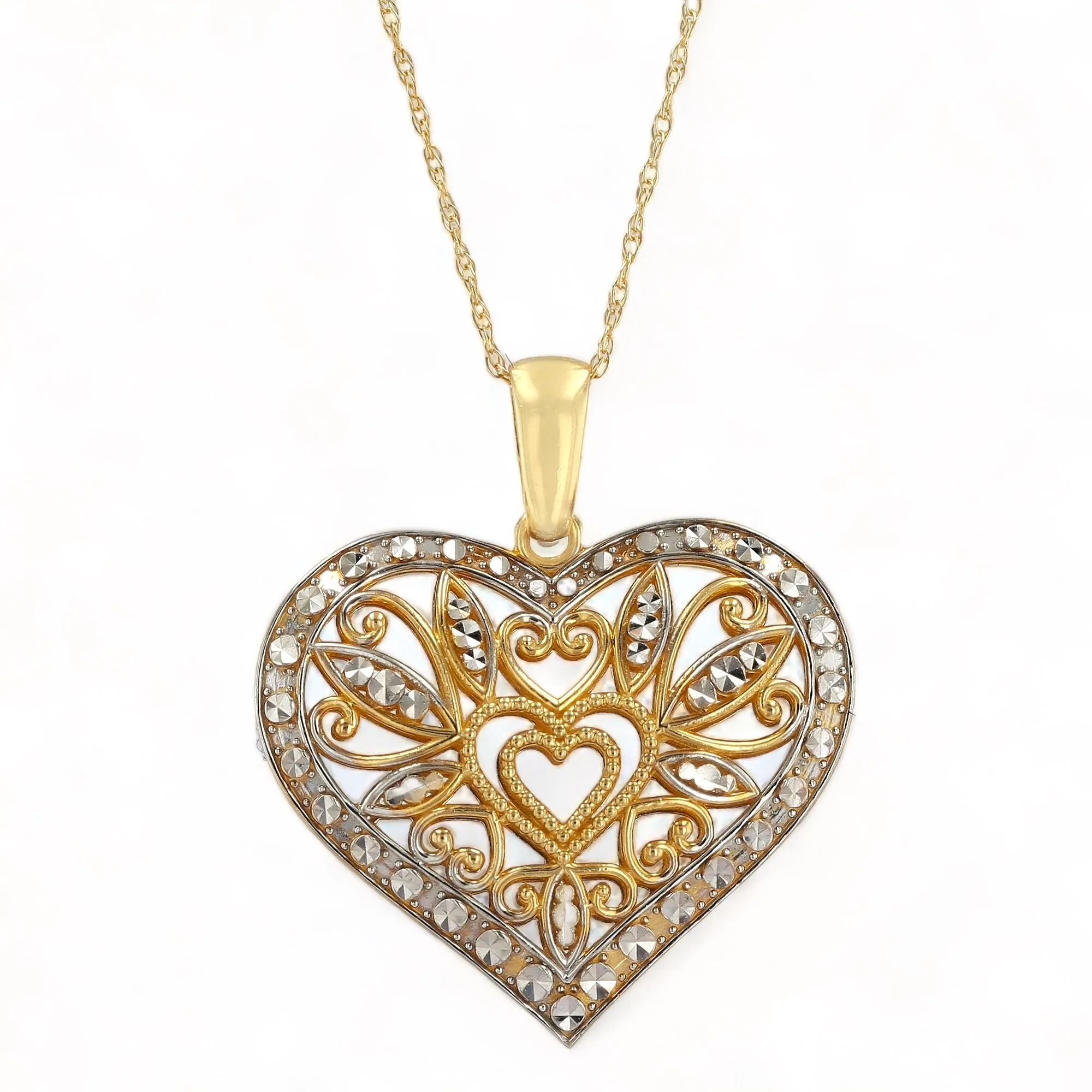 14K Yellow gold filigrana diamond cut heart-11352