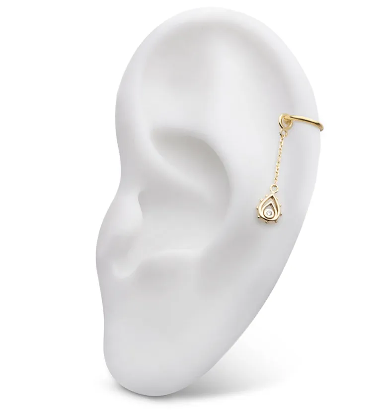 14kt Gold Dual Trace Teardrop Clear CZ Dangle Chain Charm