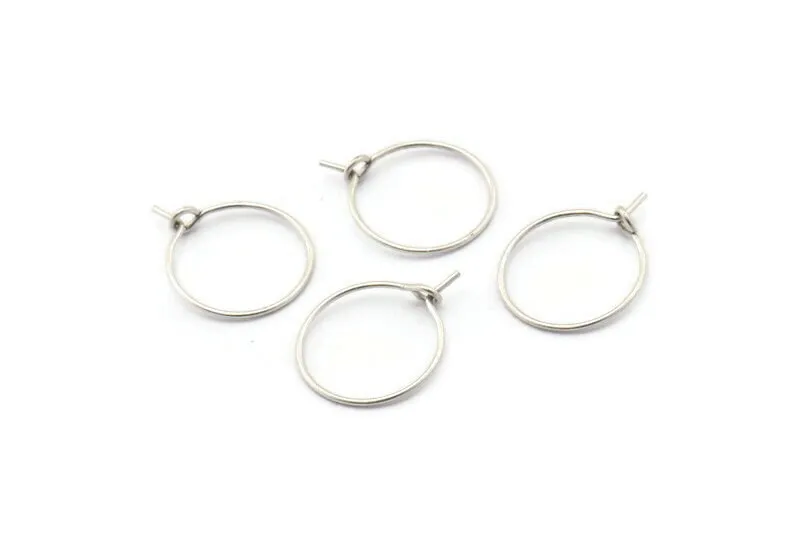 15mm Earring Hoops, 24 Antique Silver Plated Brass Earring Wires  (15x0.70mm) E353