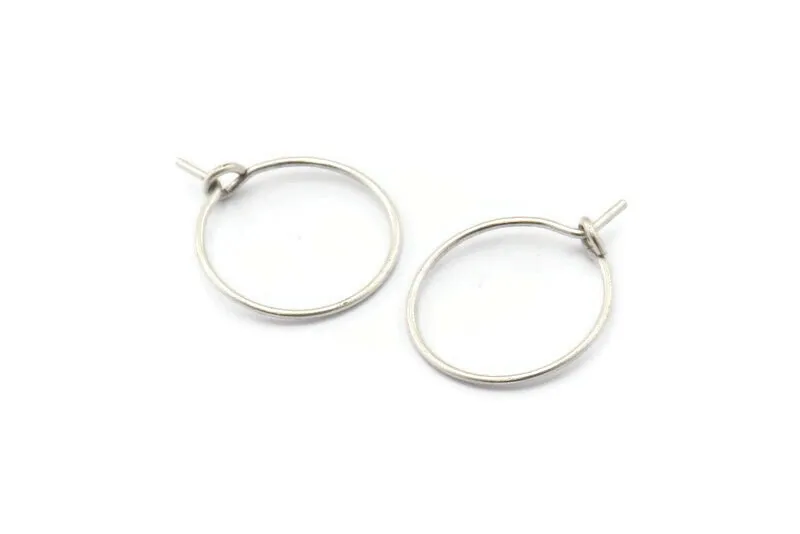 15mm Earring Hoops, 24 Antique Silver Plated Brass Earring Wires  (15x0.70mm) E353