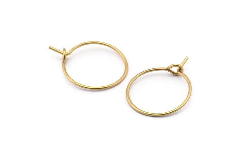 15mm Earring Hoops, 50 Raw Brass Earring Wires  (15x0.70mm) E353