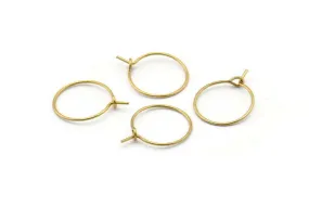 15mm Earring Hoops, 50 Raw Brass Earring Wires  (15x0.70mm) E353