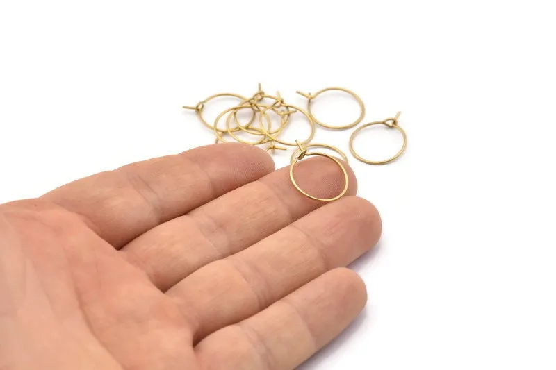 15mm Earring Hoops, 50 Raw Brass Earring Wires  (15x0.70mm) E353