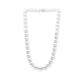 16-INCH SOUTH SEA GRADUATED PEARL AND DIAMOND RONDELLE NECKLACE