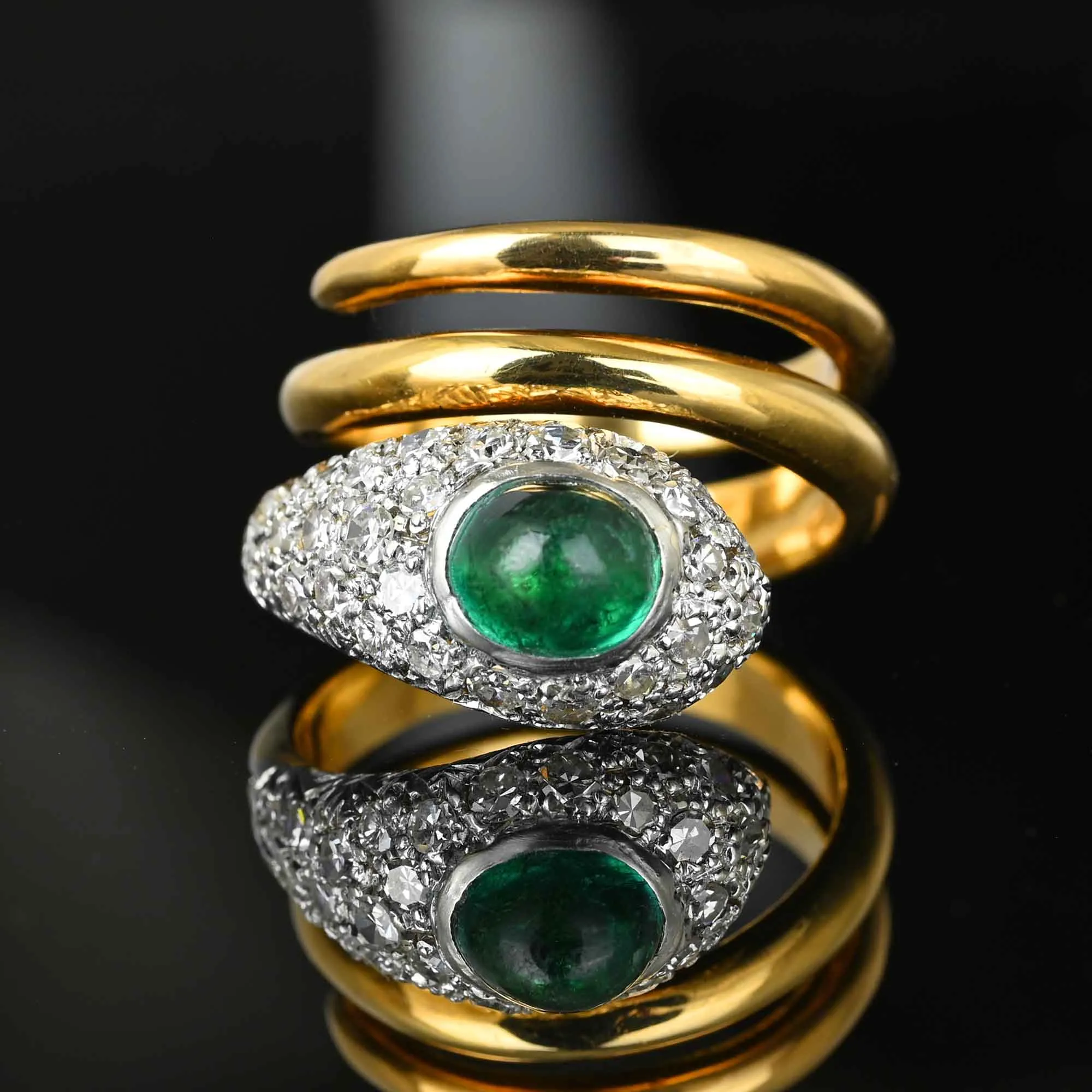 18K Gold Diamond Cluster Emerald Snake Ring