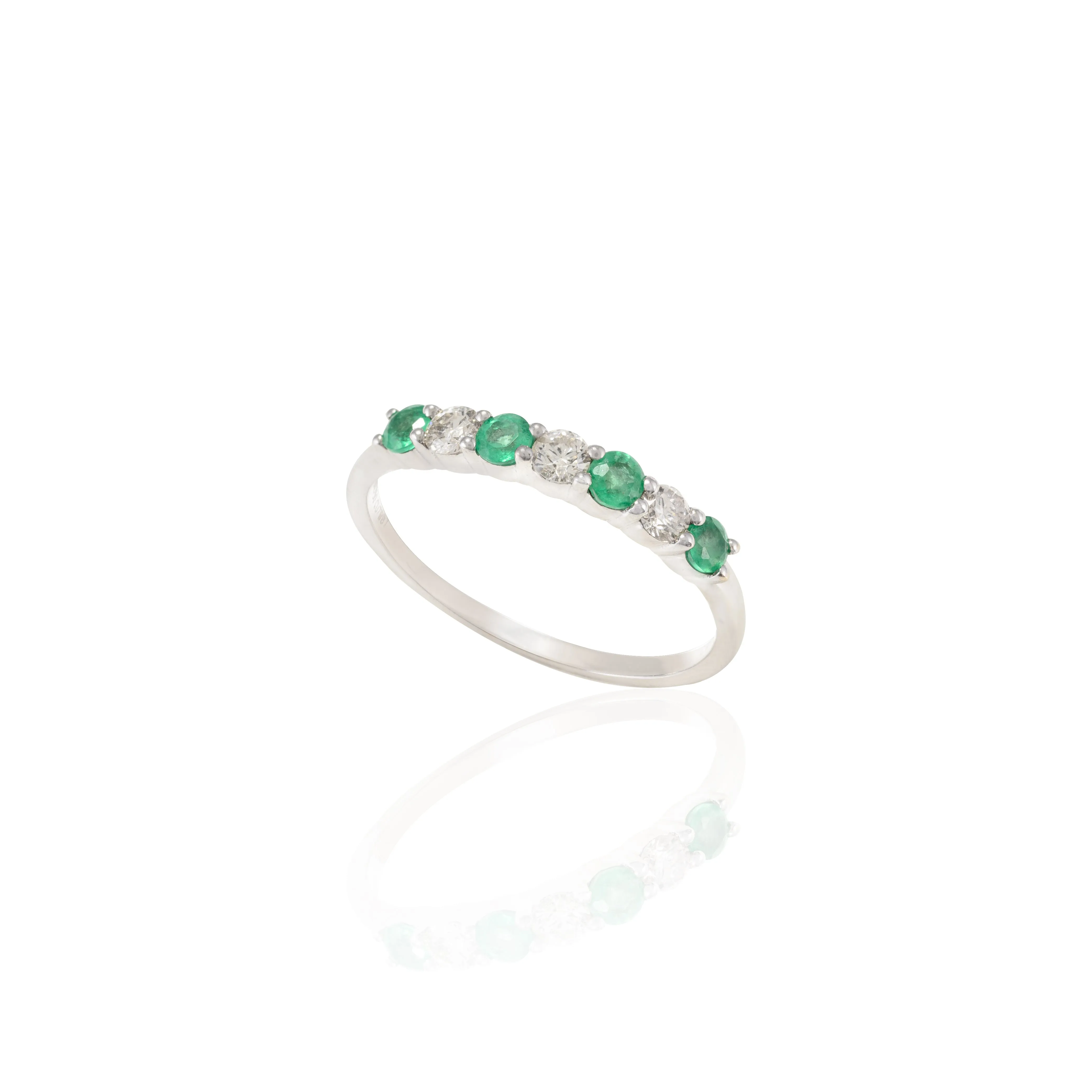 18K Gold Emerald Diamond Half Eternity Band