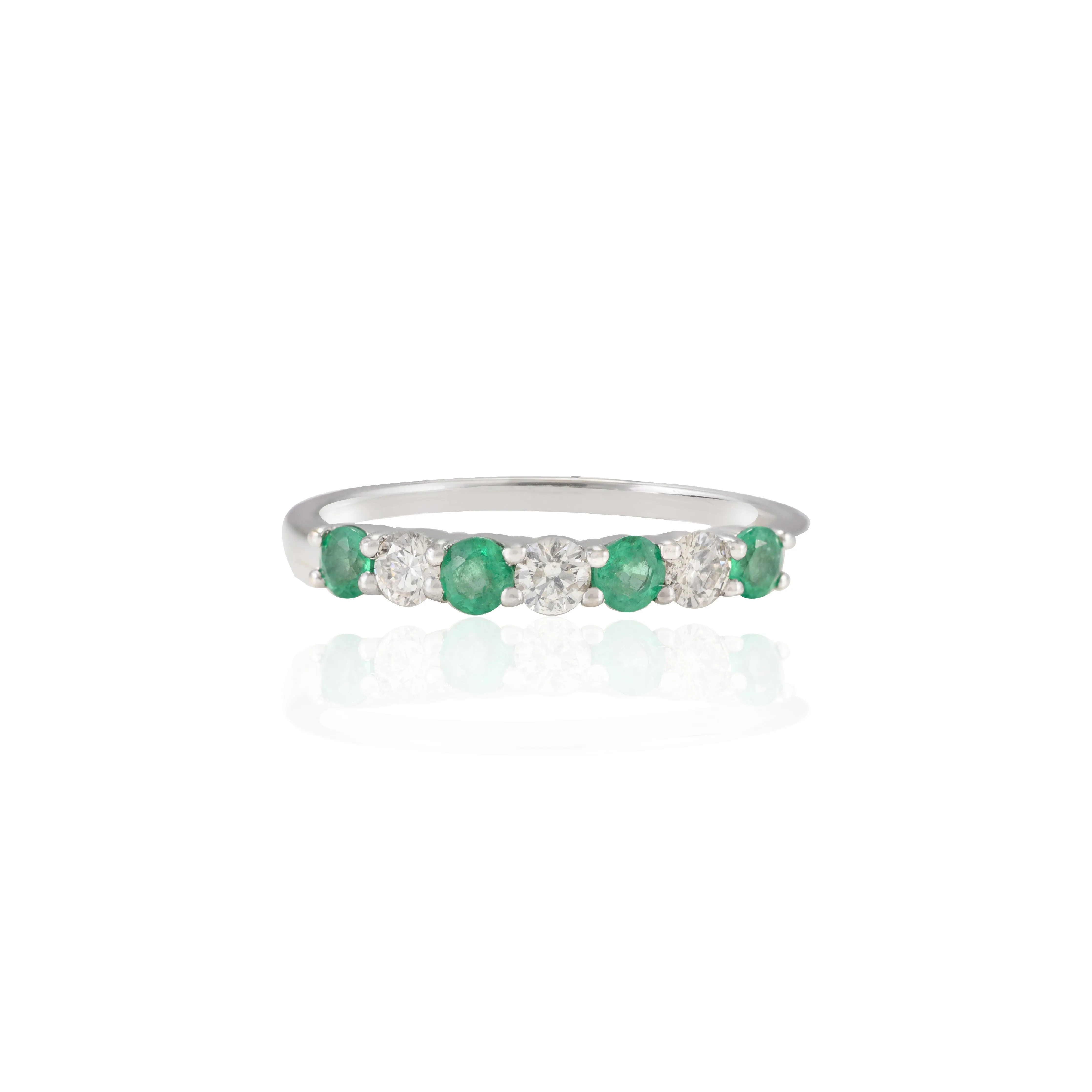 18K Gold Emerald Diamond Half Eternity Band