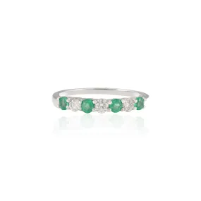 18K Gold Emerald Diamond Half Eternity Band