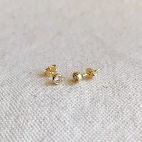 18k Gold Filled  4mm Round Bezel Cubic Zirconia Stud Earrings