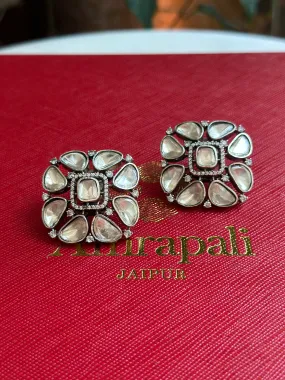 21A028 White Kundan Zircon Floral Silver Studs