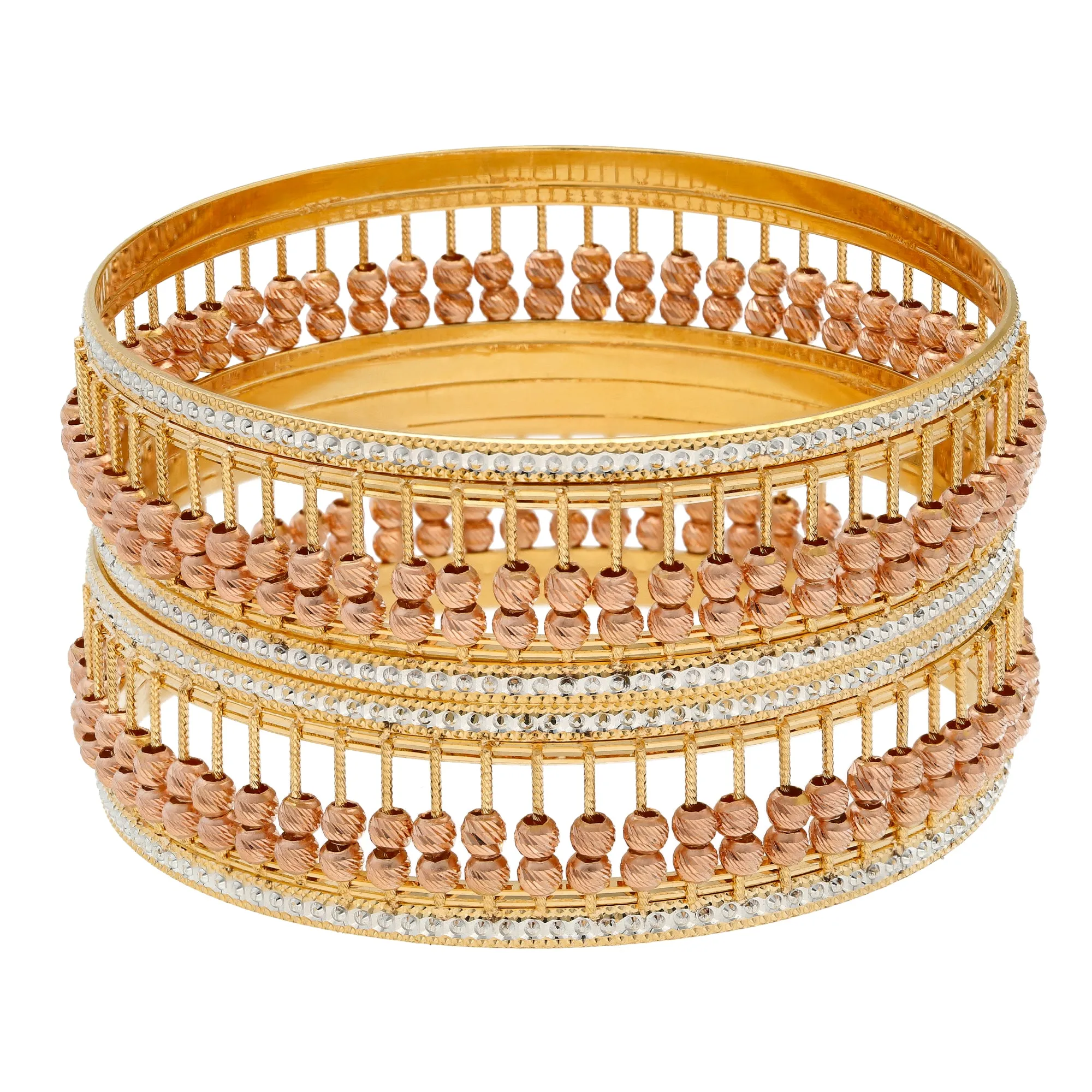 22K Yellow & Rose Gold Beaded Bangle Set of 2 (77.6gm)