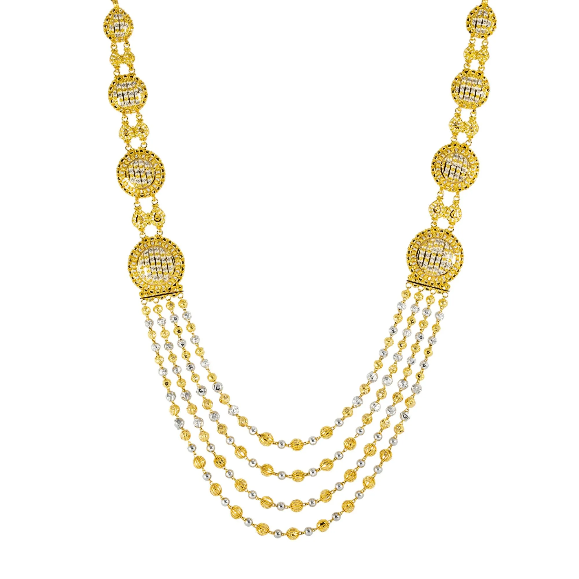 22K Yellow & White Gold Beaded Bridal Necklace Set (87.5gm)