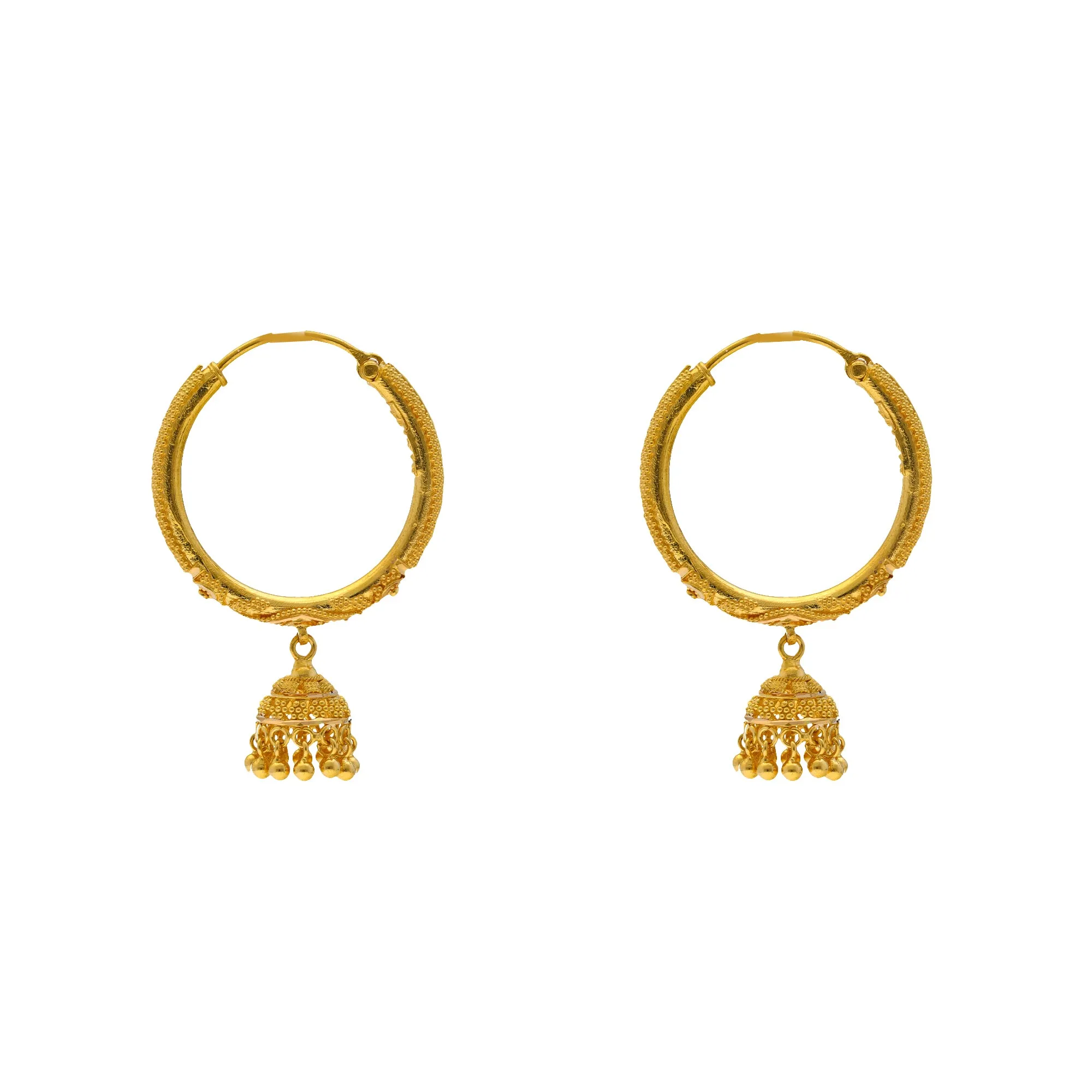 22K Yellow Beaded Jhumka Hoop Earrings (13.5gm)