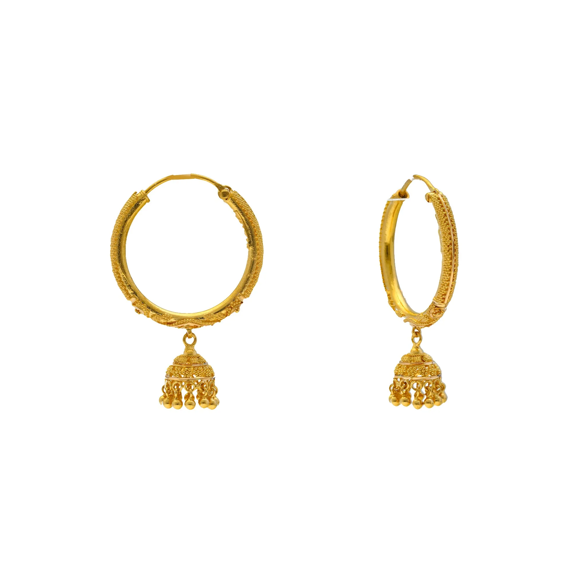 22K Yellow Beaded Jhumka Hoop Earrings (13.5gm)