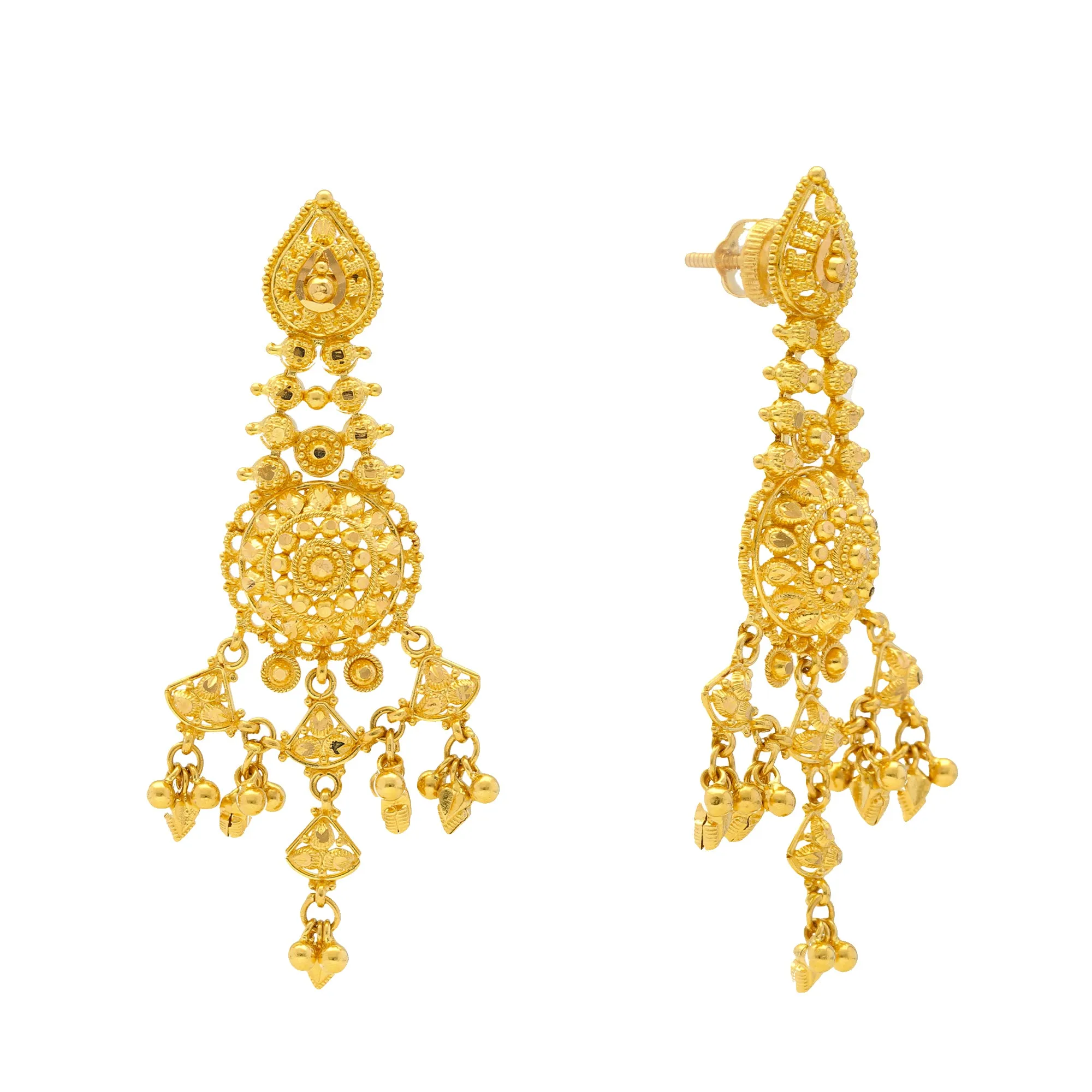 22K Yellow Gold Beaded Filigree Earrings (15.4gm)