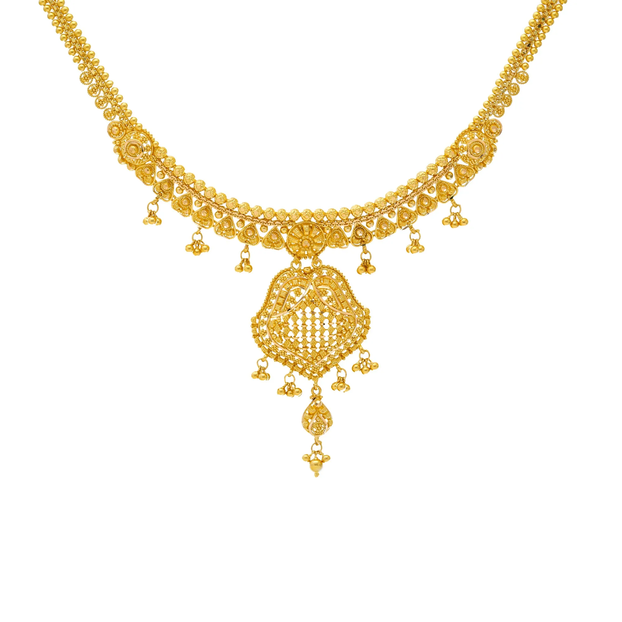 22K Yellow Gold Beaded Necklace Set (37.3gm)