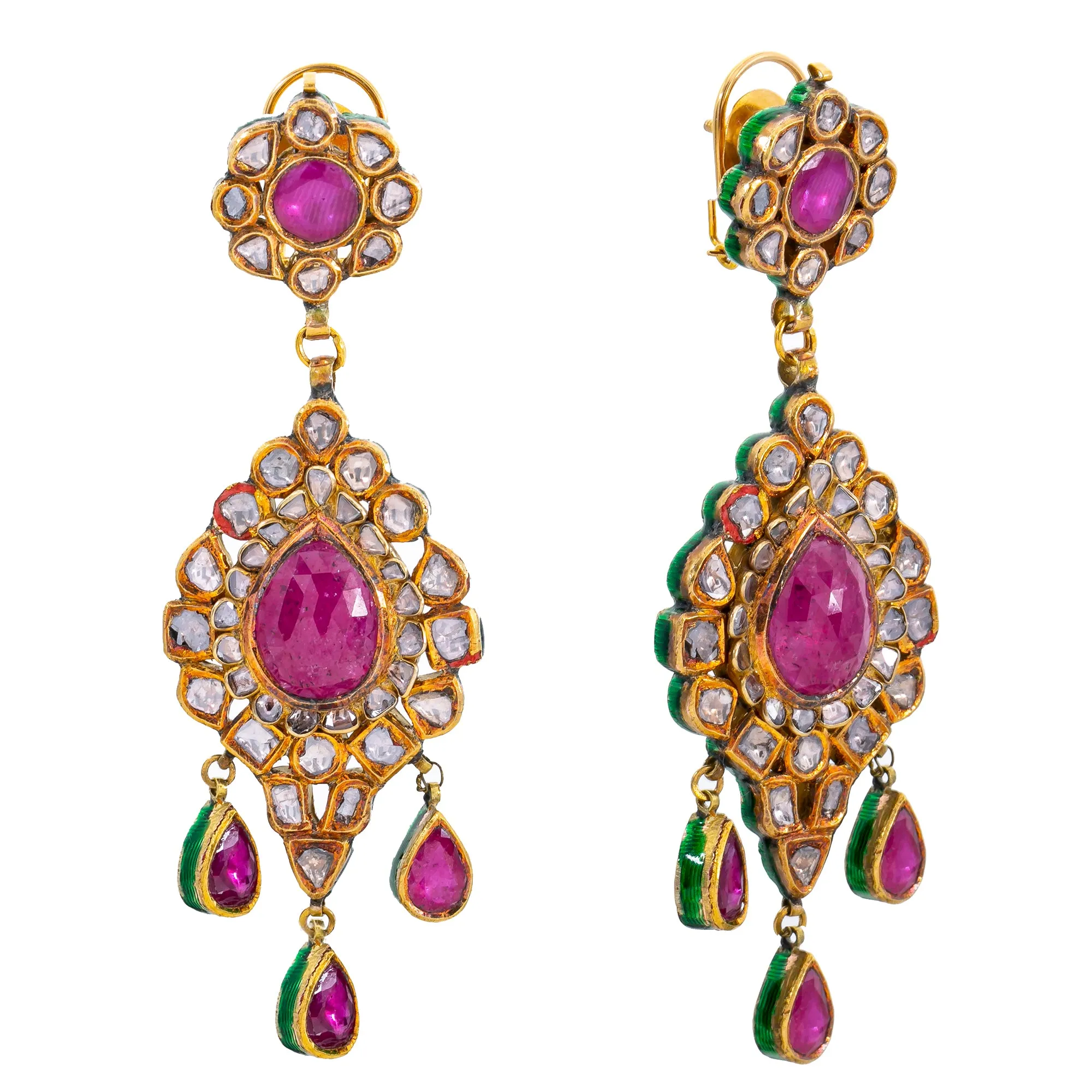 22K Yellow Gold Diamond & Ruby Polki Jewelry Set (273.6gm)