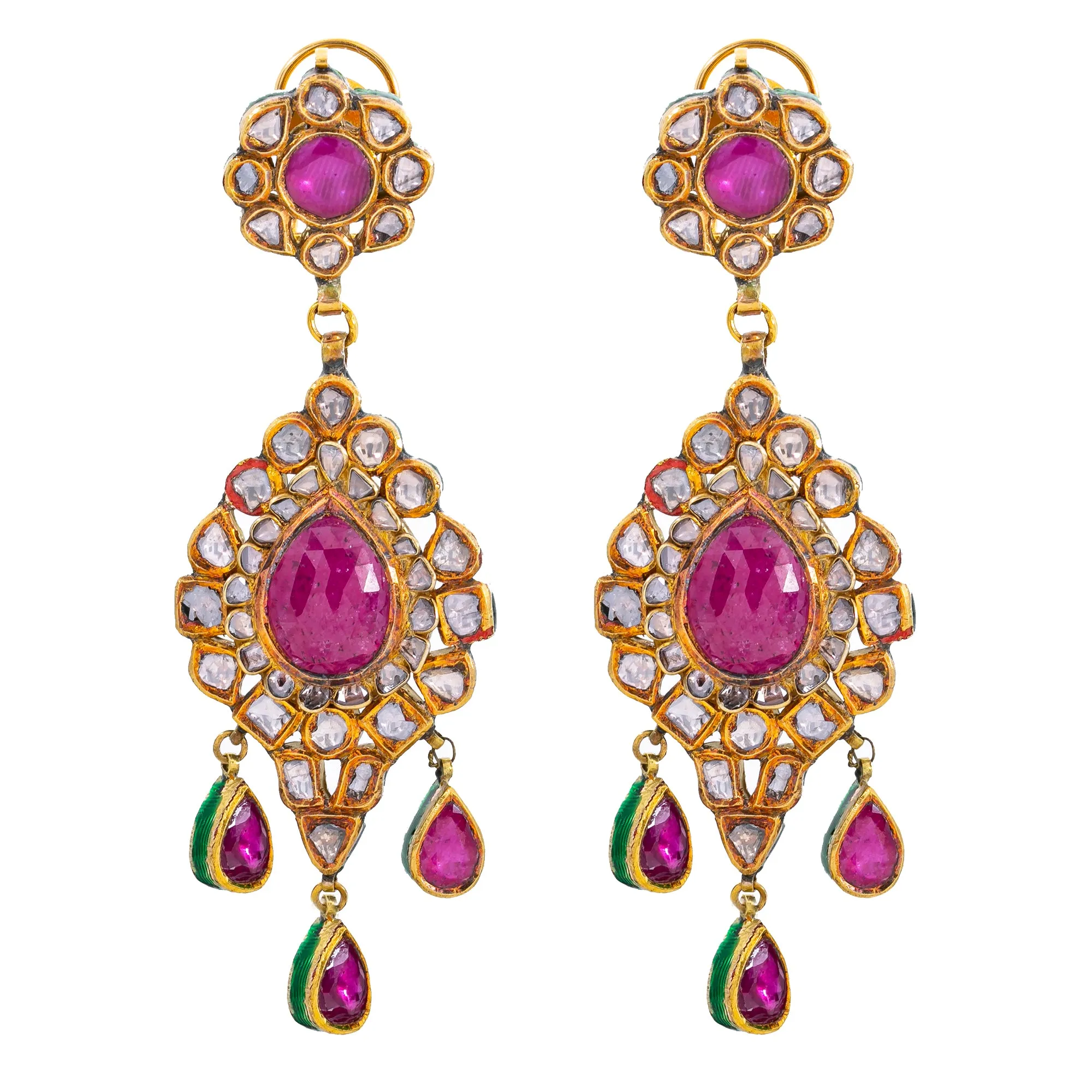 22K Yellow Gold Diamond & Ruby Polki Jewelry Set (273.6gm)