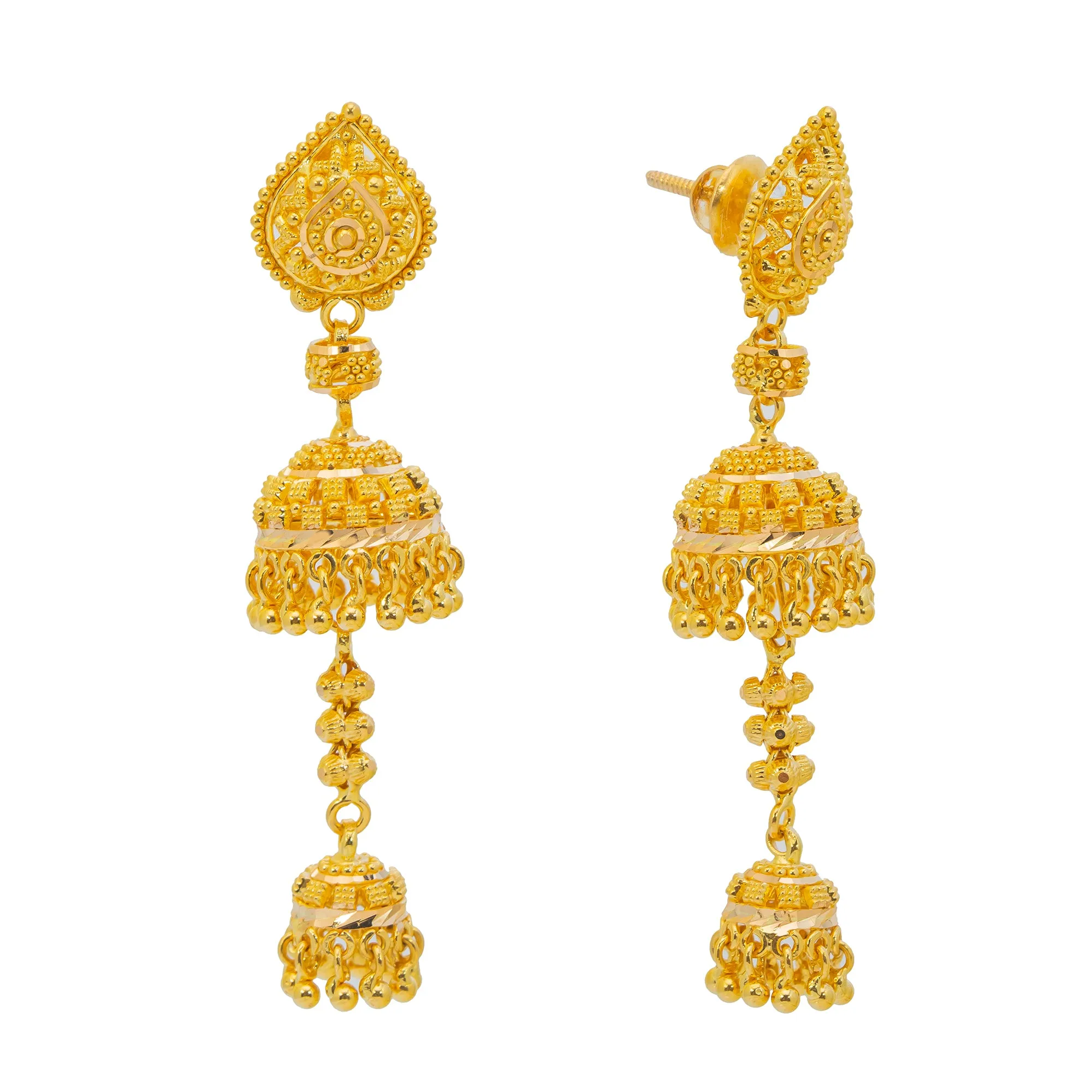 22K Yellow Gold Jhumki Jewelry Set (80.5gm)