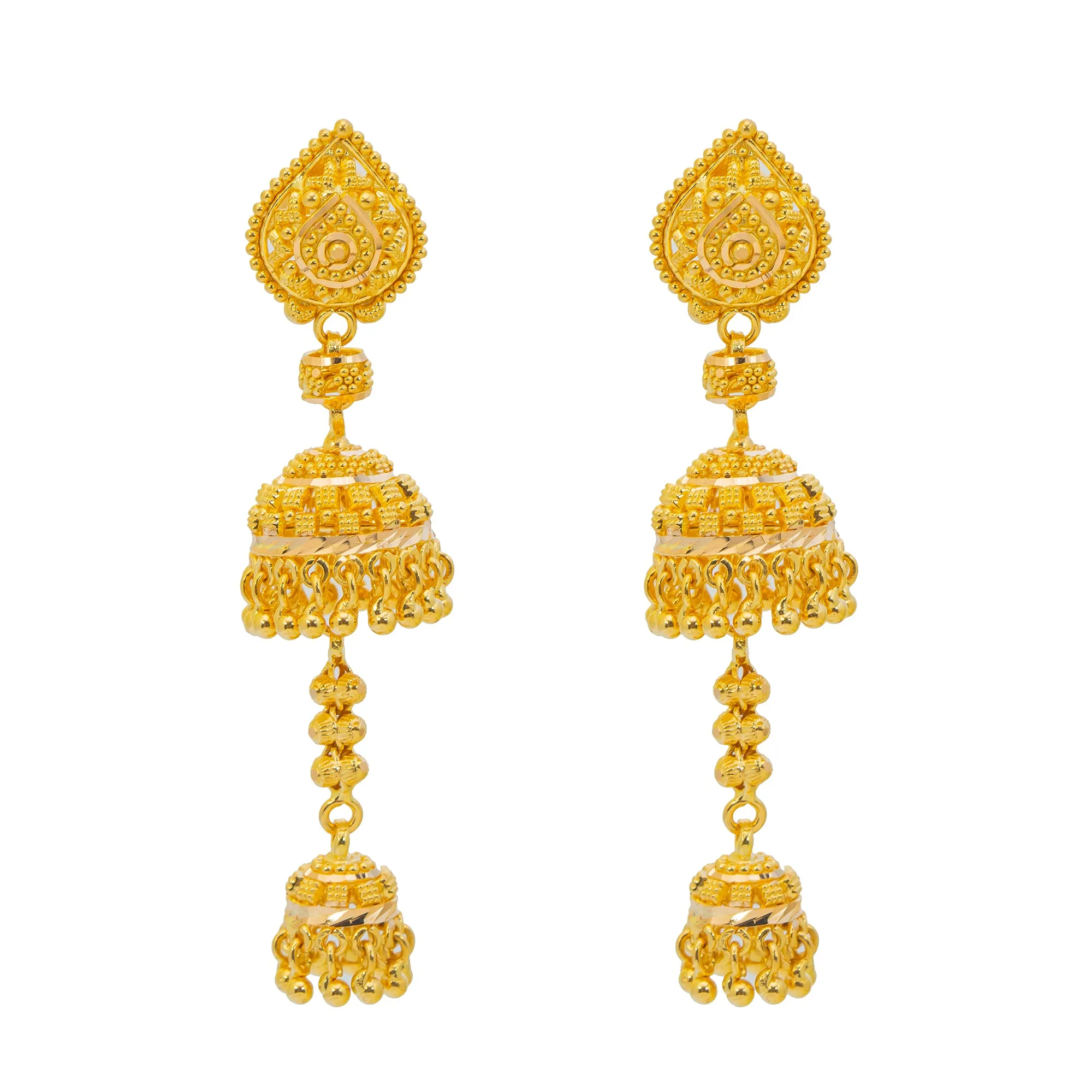 22K Yellow Gold Jhumki Jewelry Set (80.5gm)