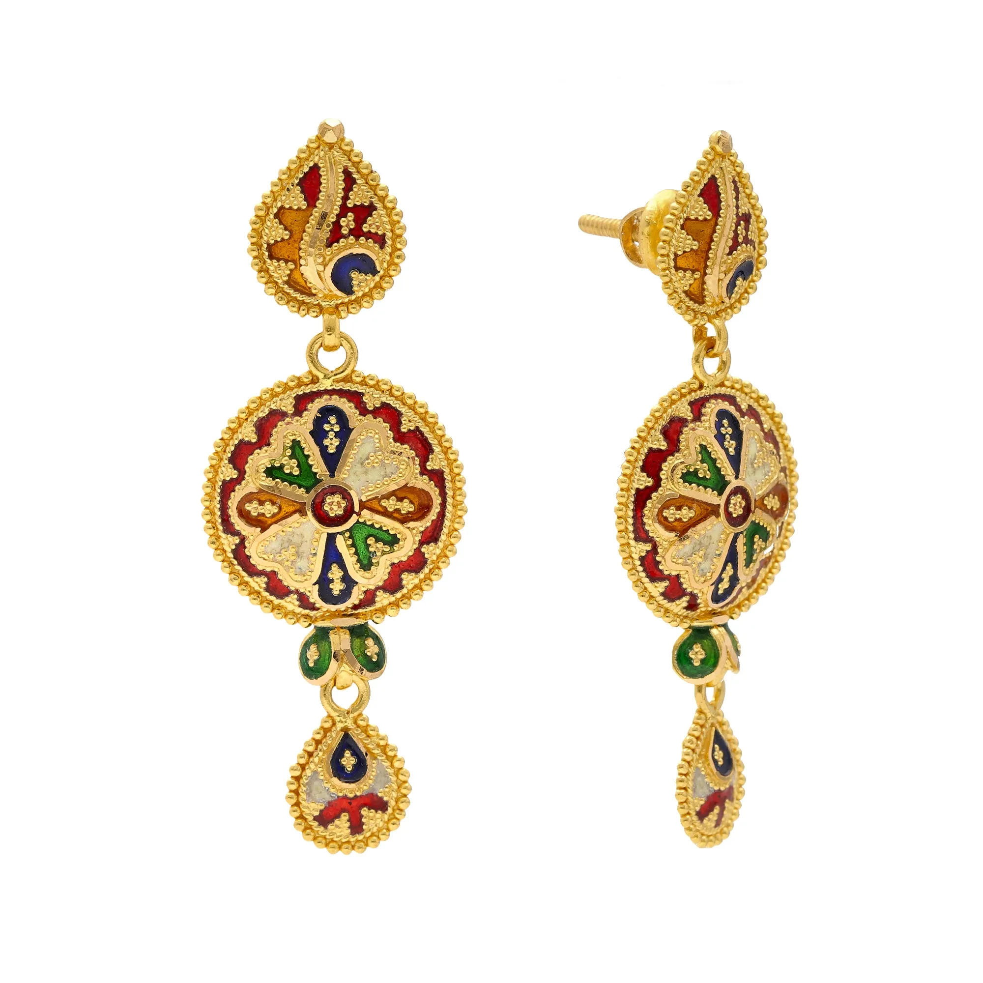 22K Yellow Gold Meenakari Pendant Set (67.8gm)