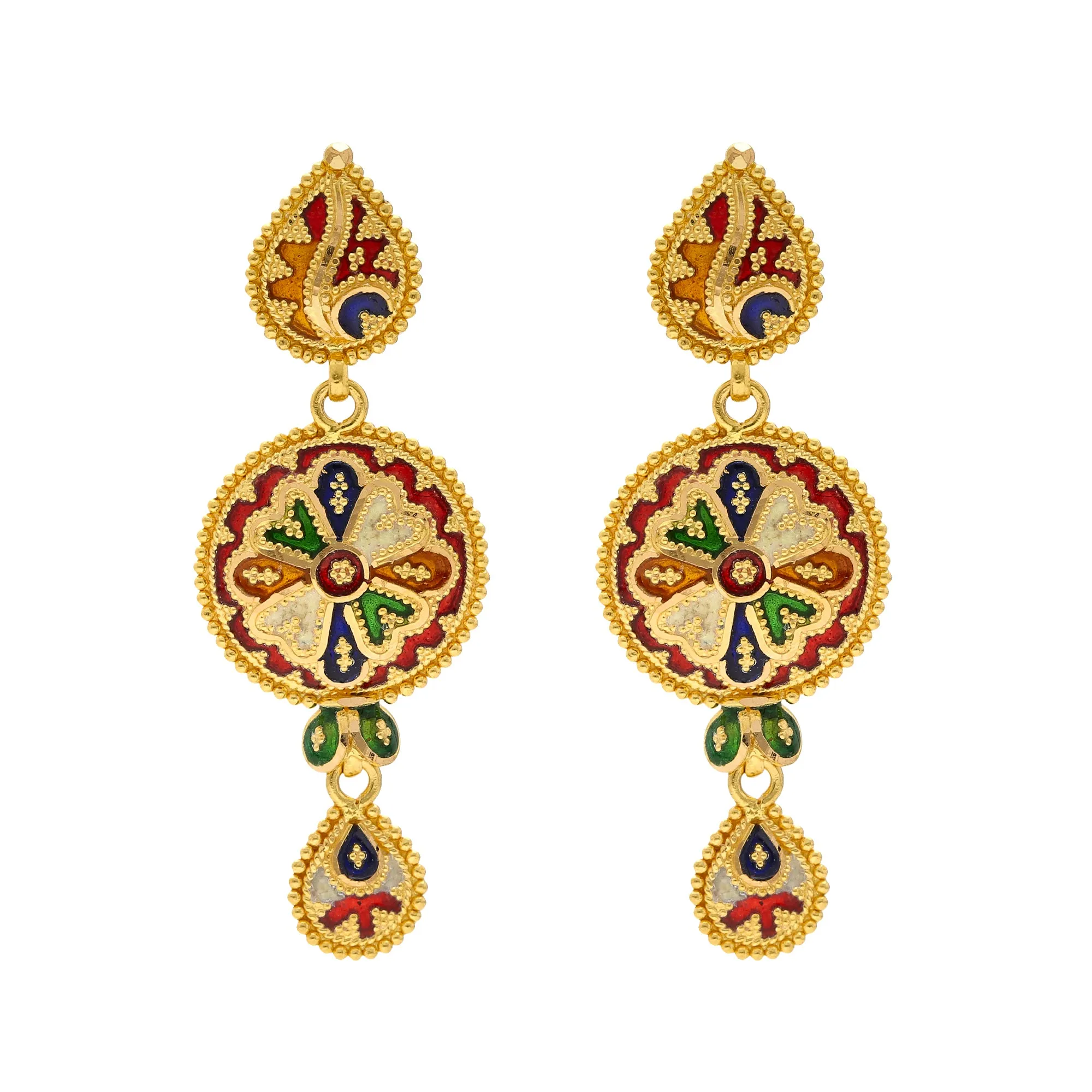 22K Yellow Gold Meenakari Pendant Set (67.8gm)