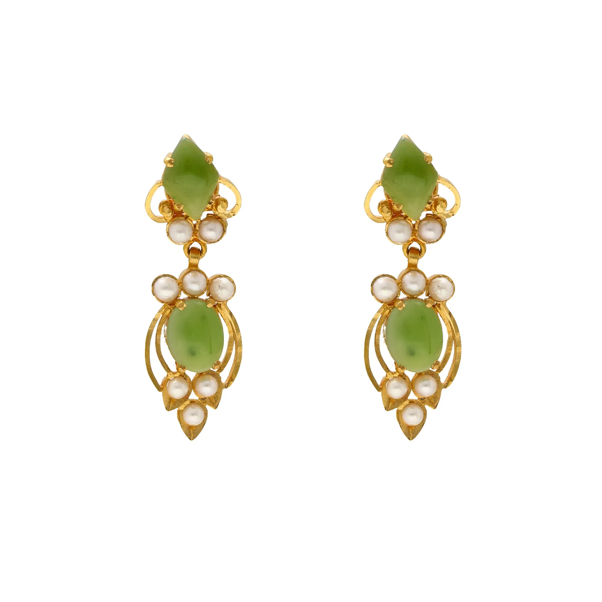 22K Yellow Gold, Pearl & Emerald Earrings (8.2gm)