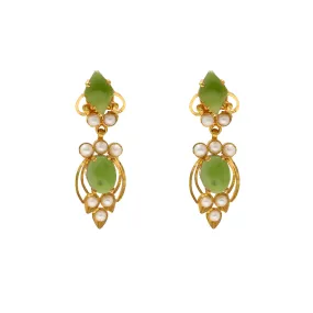 22K Yellow Gold, Pearl & Emerald Earrings (8.2gm)