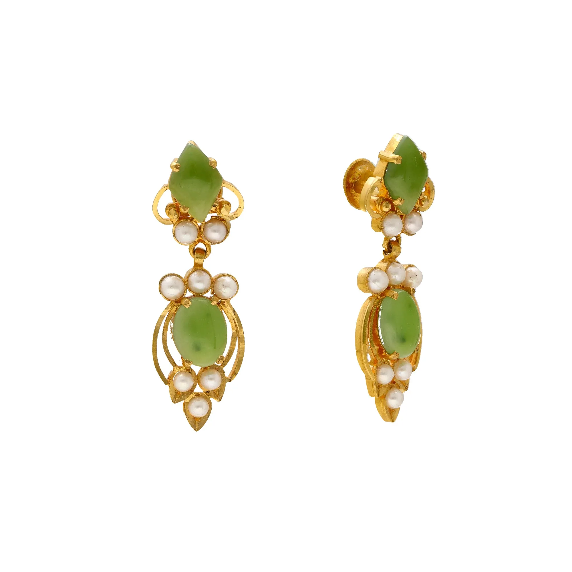 22K Yellow Gold, Pearl & Emerald Earrings (8.2gm)