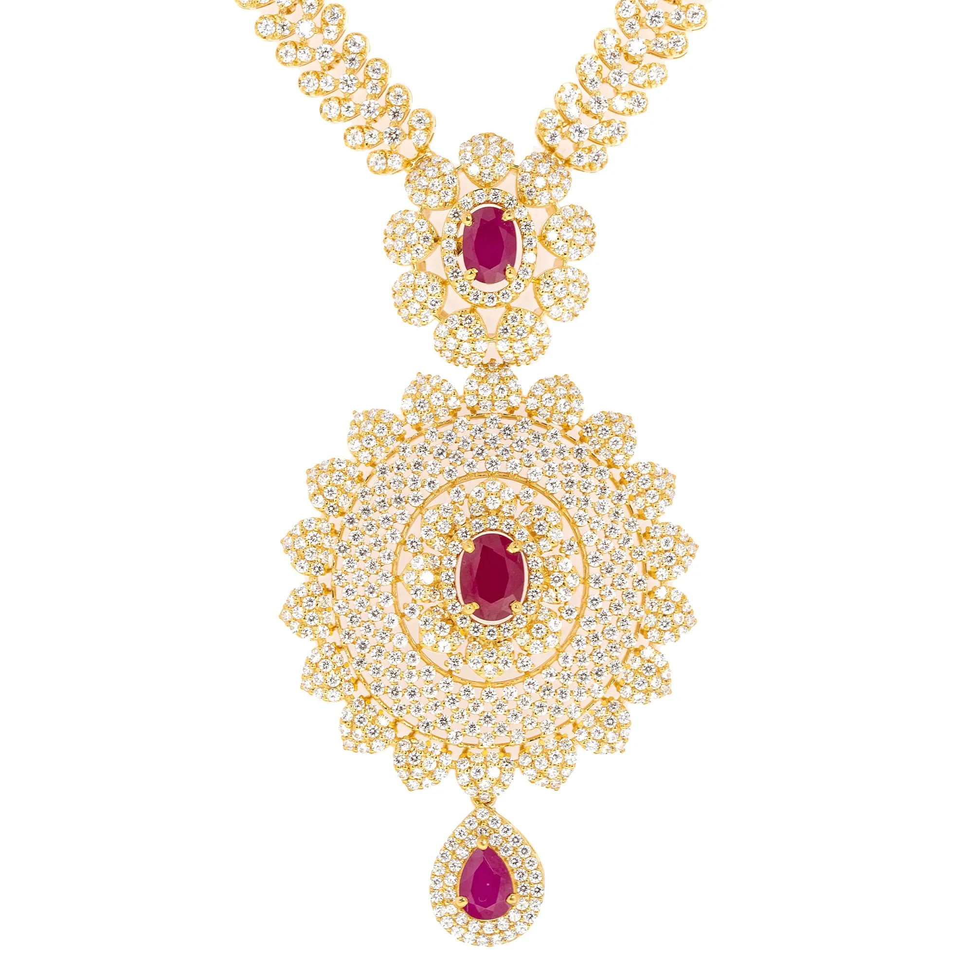 22K Yellow Gold, Ruby & CZ Jewelry Set (98.96gm)