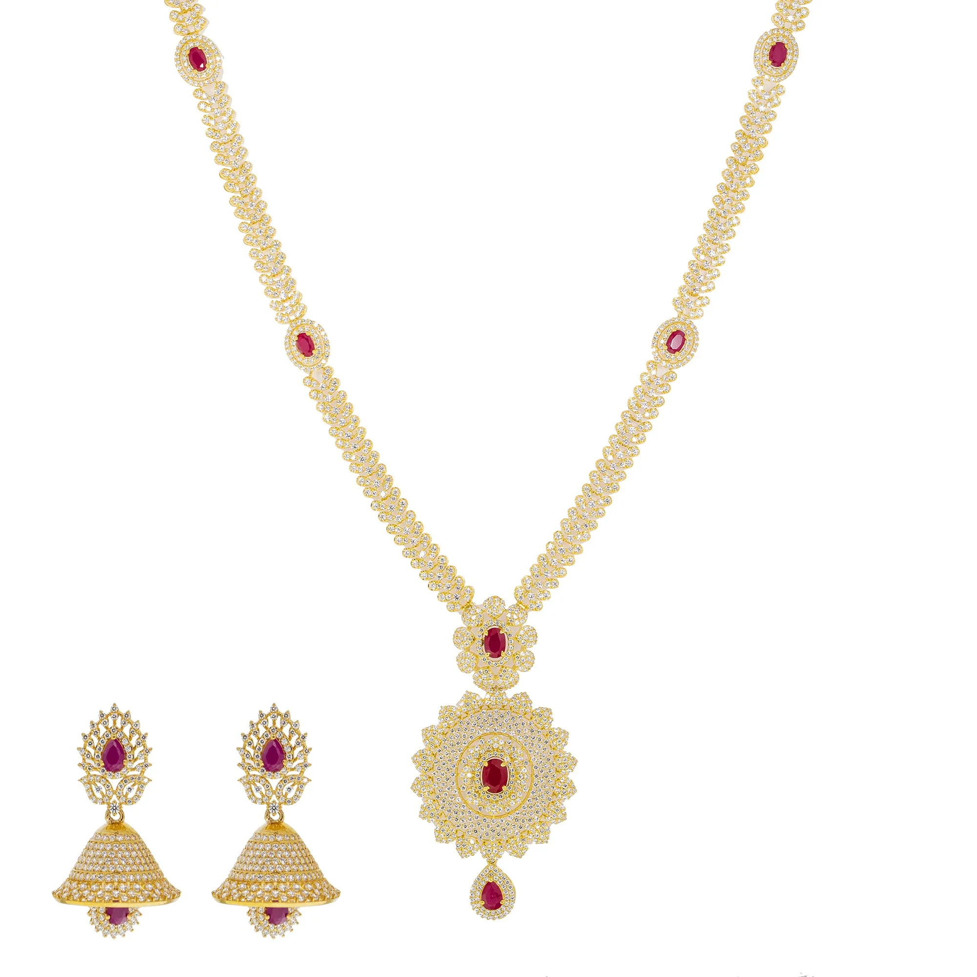 22K Yellow Gold, Ruby & CZ Jewelry Set (98.96gm)