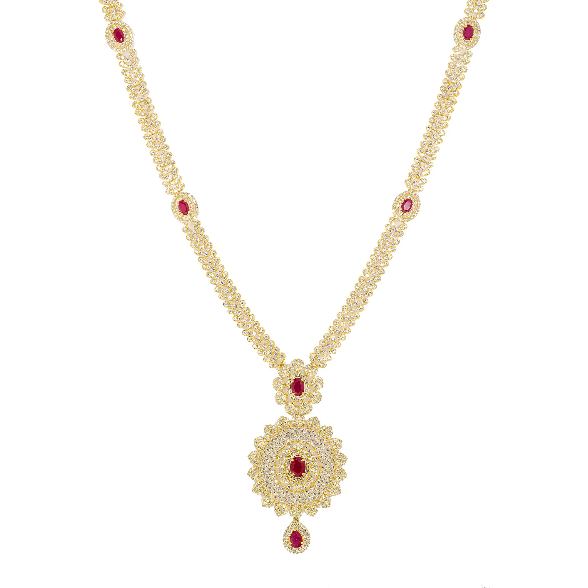 22K Yellow Gold, Ruby & CZ Jewelry Set (98.96gm)