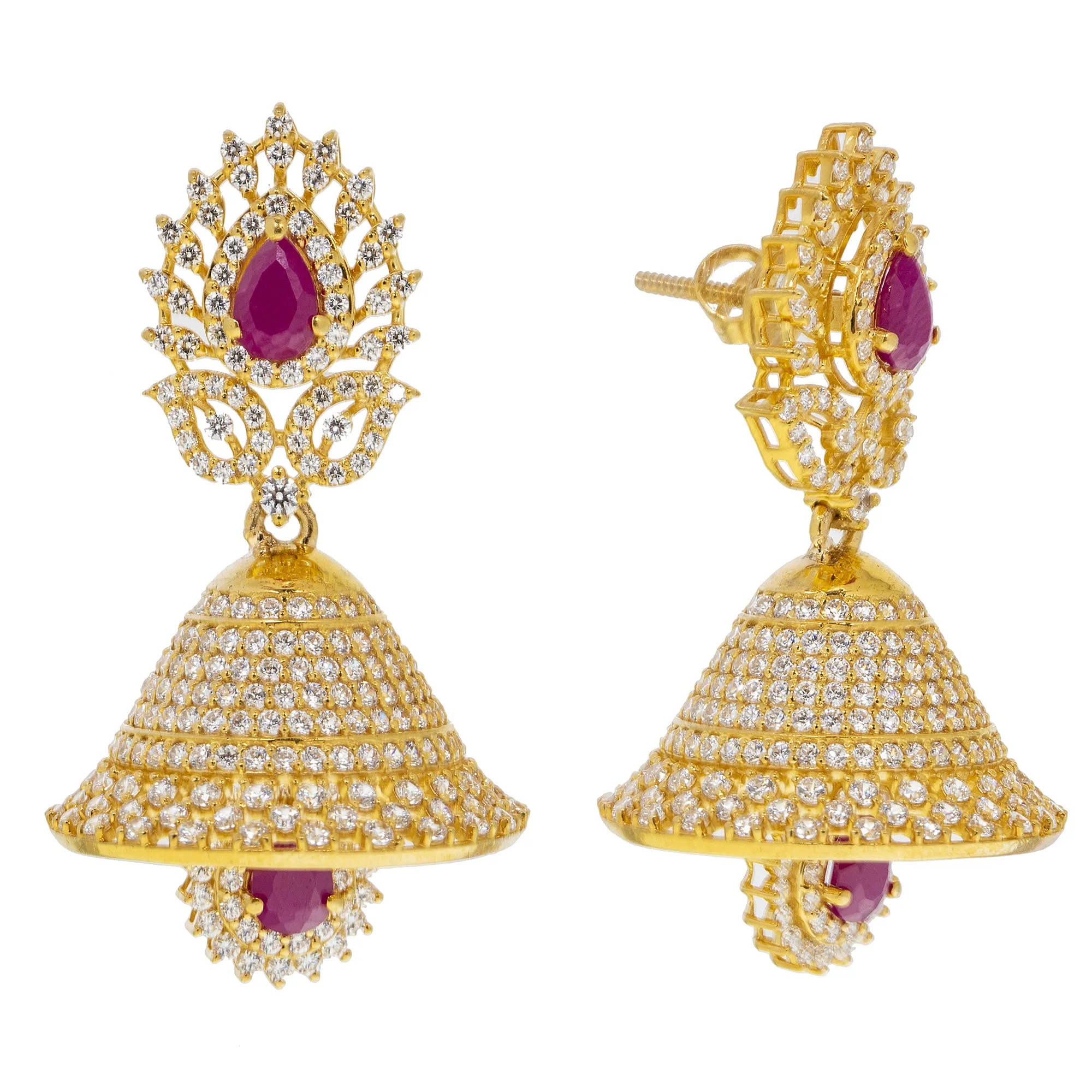 22K Yellow Gold, Ruby & CZ Jewelry Set (98.96gm)