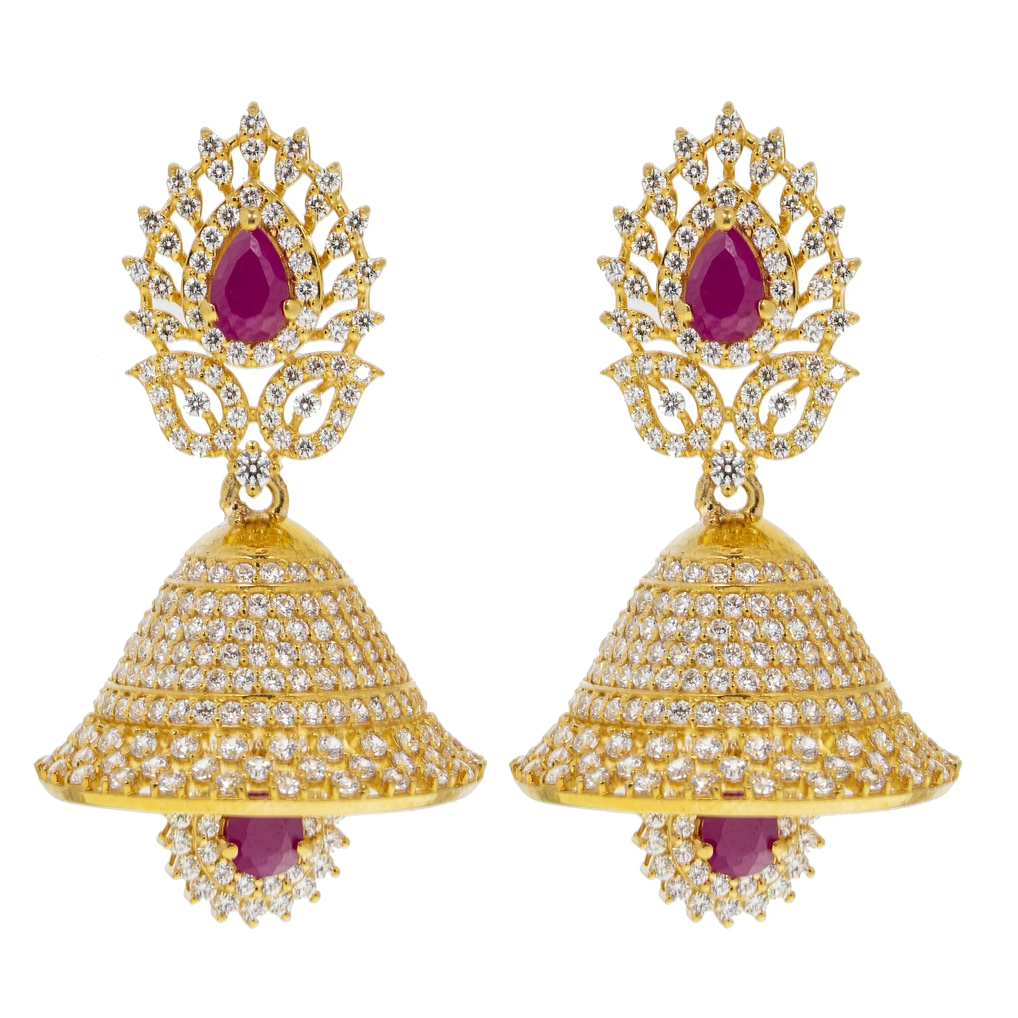 22K Yellow Gold, Ruby & CZ Jewelry Set (98.96gm)