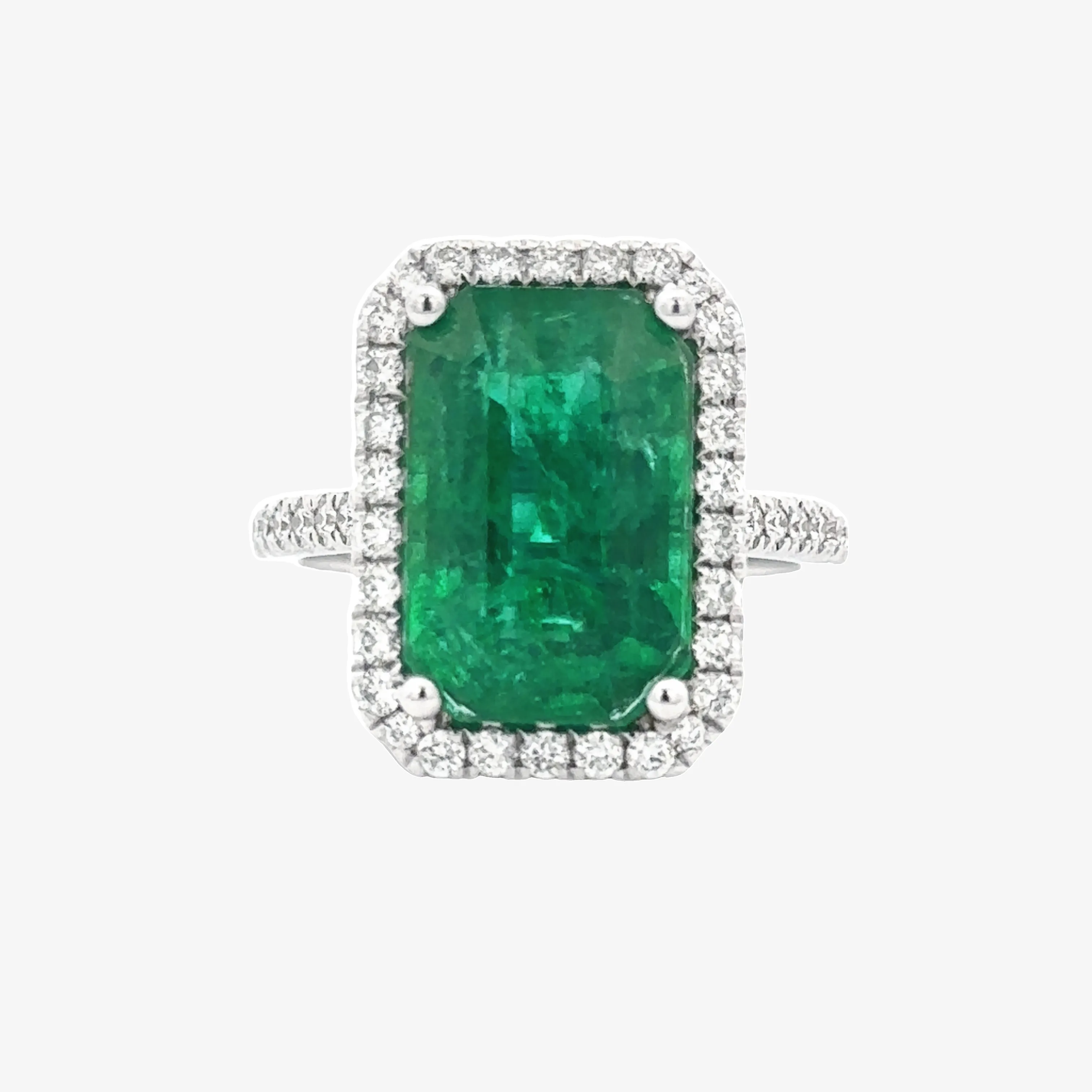 6.10CT Emerald Cut Emerald & Diamond Ring