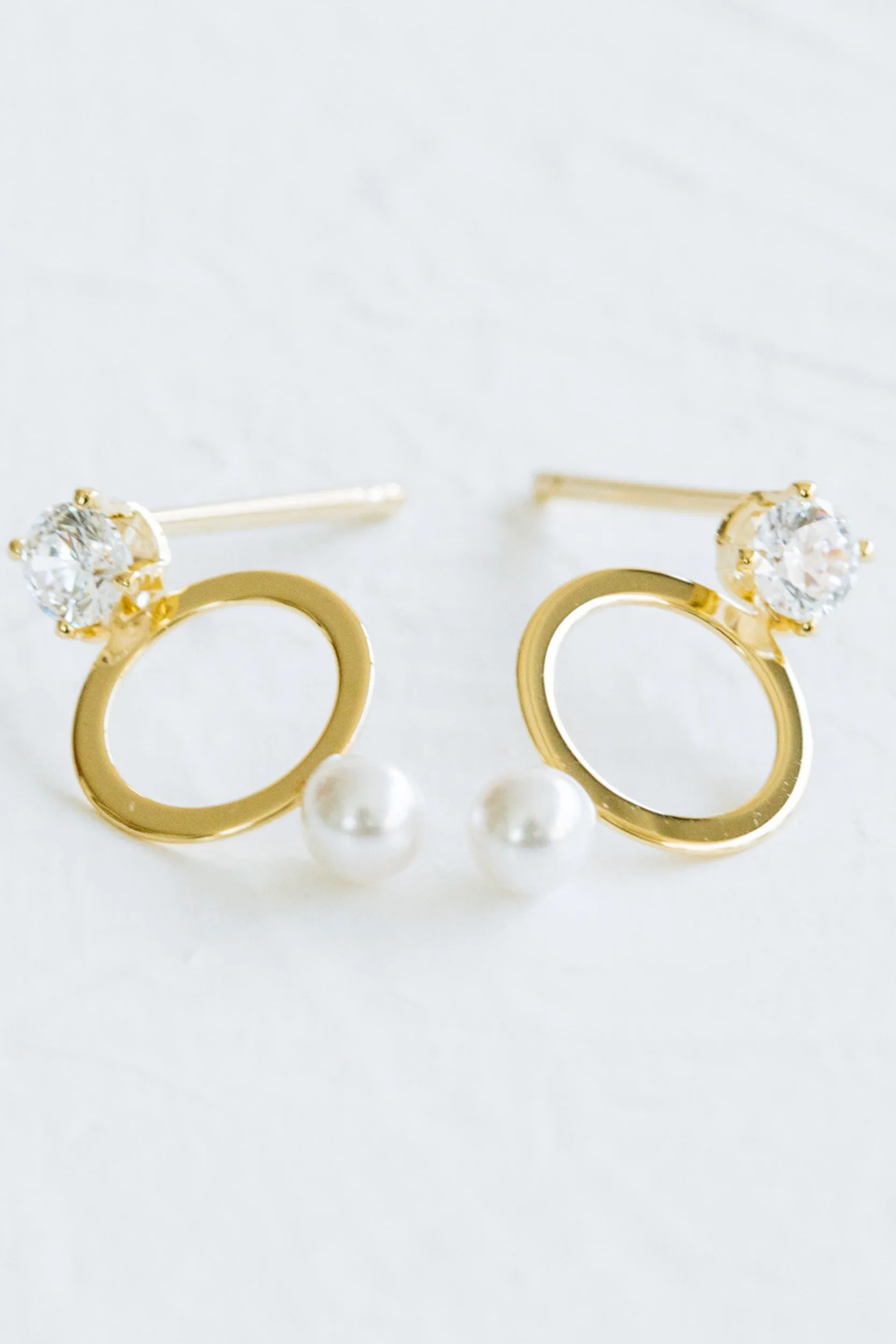 925 Sterling Silver Cz Open Round Simulated Pearl Ear Studs Post Earrings