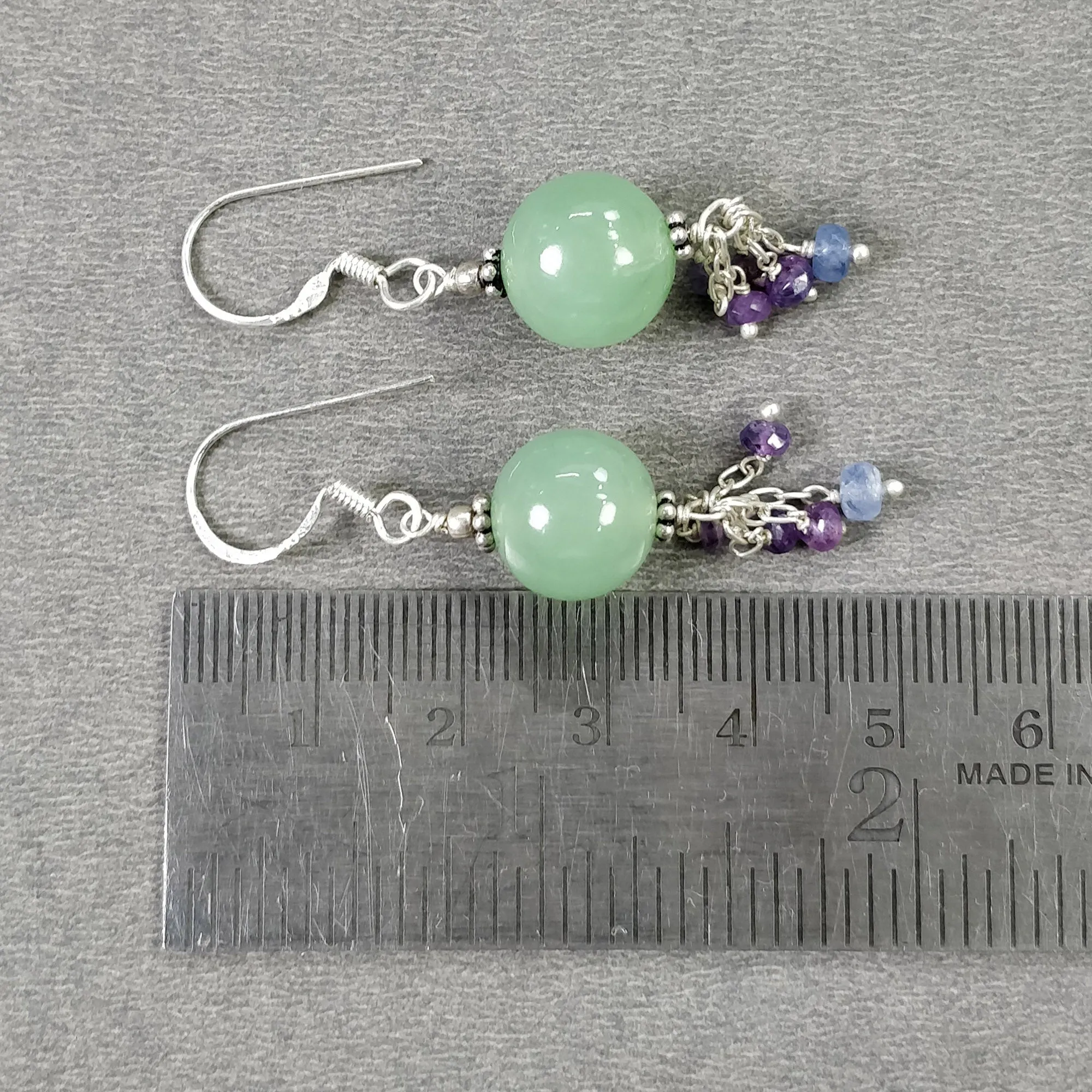 925 Sterling Silver SERPENTINE Blue Pink SAPPHIRE Gemstone Beaded Earrings : 6.37gms Natural Drop Dangle Hook Earrings 1.75"