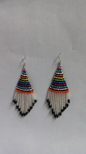 African Beaded earrings, Handmade jewelry, Dangling earrings, Silver beaded earrings, Moms gift, Her Christmas gift, Beaded Tassel